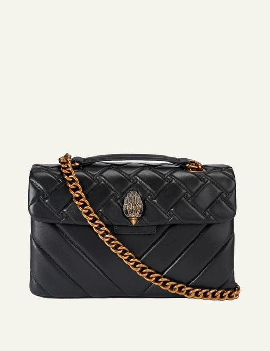 Kurt Geiger Kensington X black leather bag front view with eagle head clasp