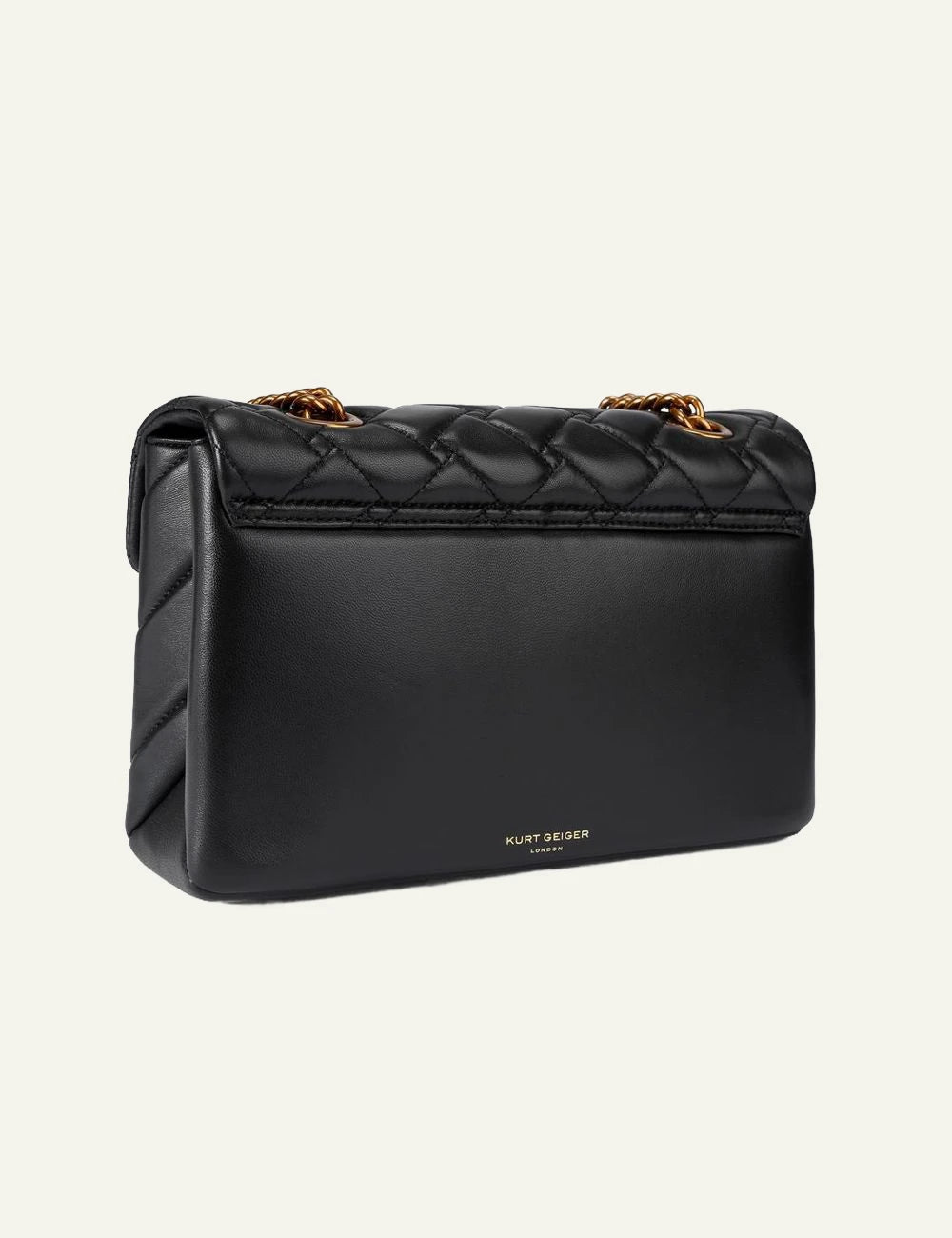 Black leather Kensington X bag back view with Kurt Geiger London logo