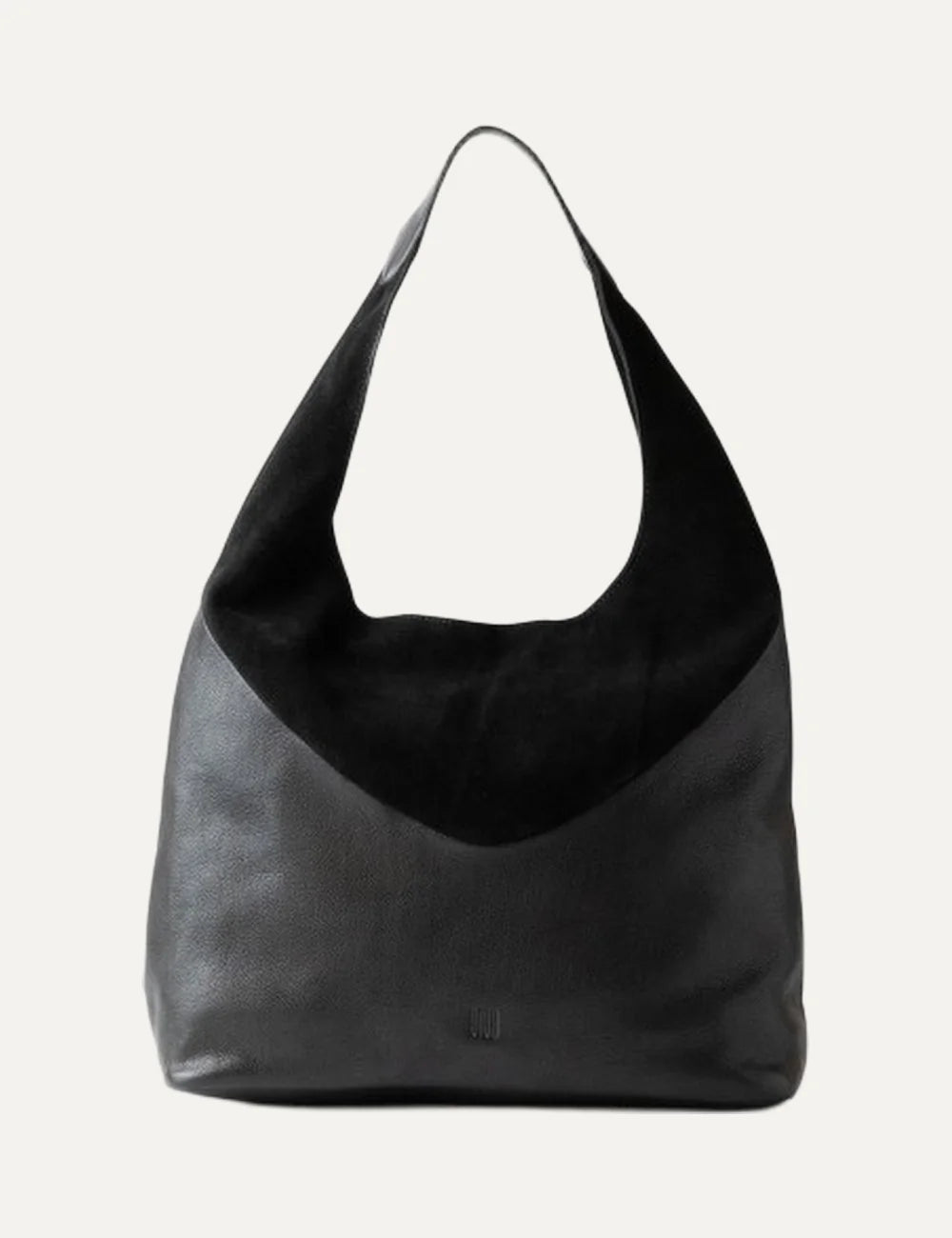 Biba Ethel women's black leather hobo shoulder bag combining black suede and smooth leather with a slouchy silhouette and wide shoulder strap.