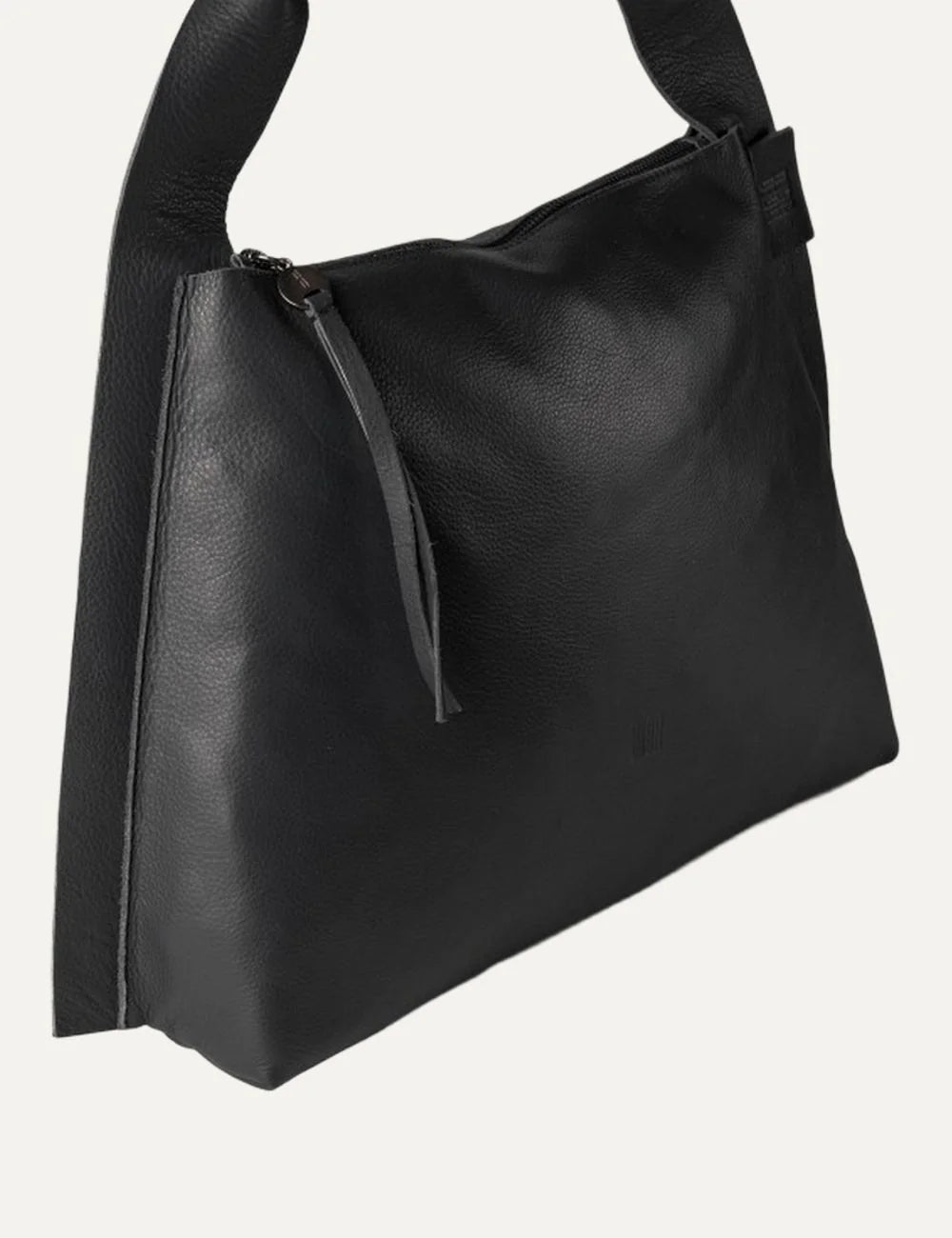 Biba Vienna women's black leather hobo shoulder bag with a slouchy silhouette, wide leather shoulder strap and zip closure side