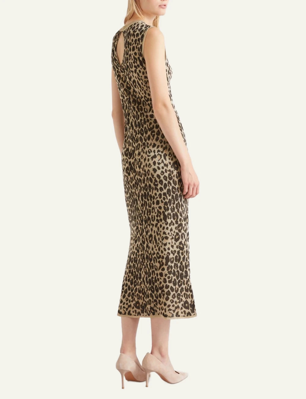 Leopard Print Sleeveless Midi Dress With Side back Model View