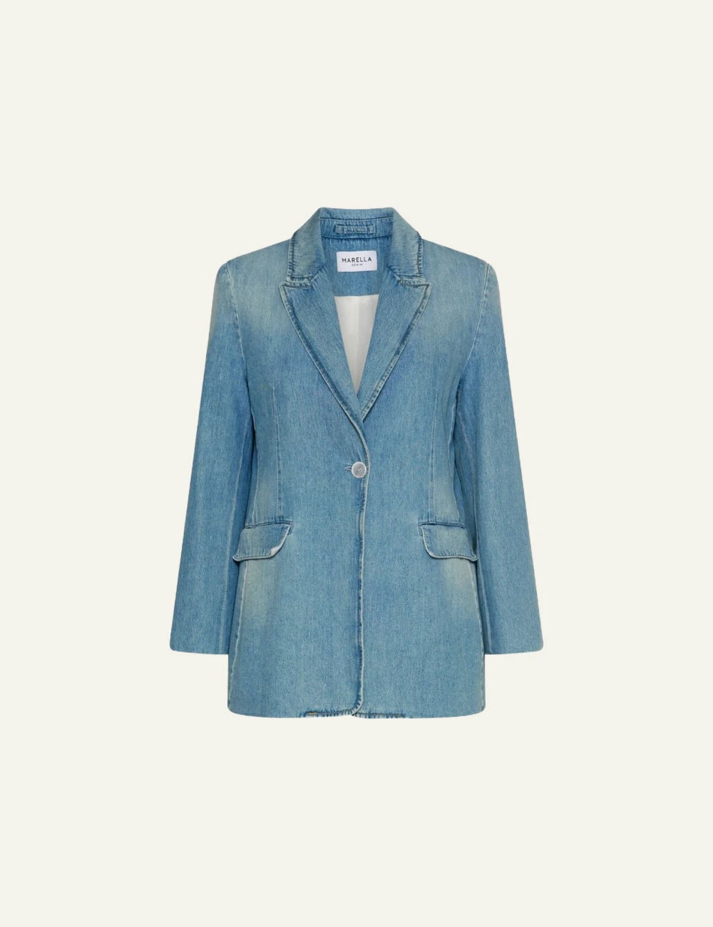 Light Blue Denim Blazer Jacket Front Flat