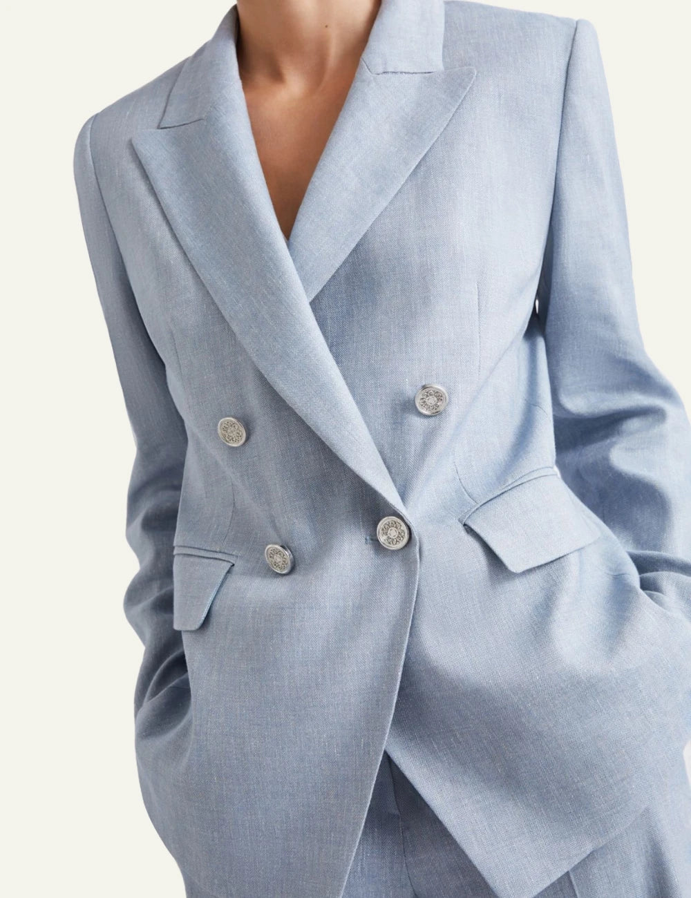 Light Blue Double Breasted Tailored Blazer Front detail
