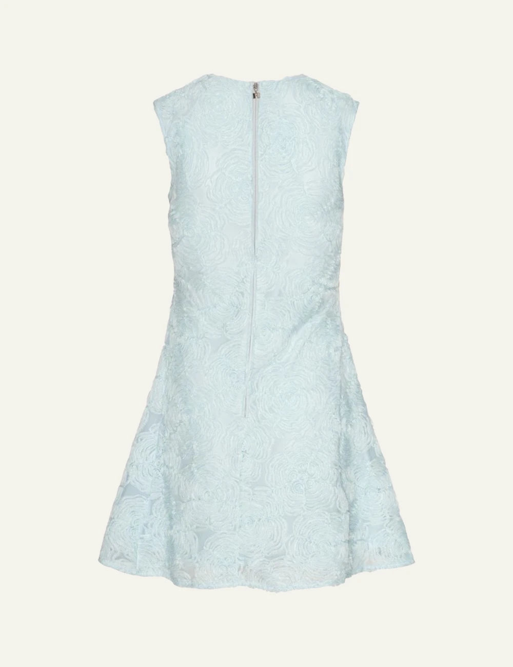 Light blue mesh mini dress with floral texture sleeveless back flat view