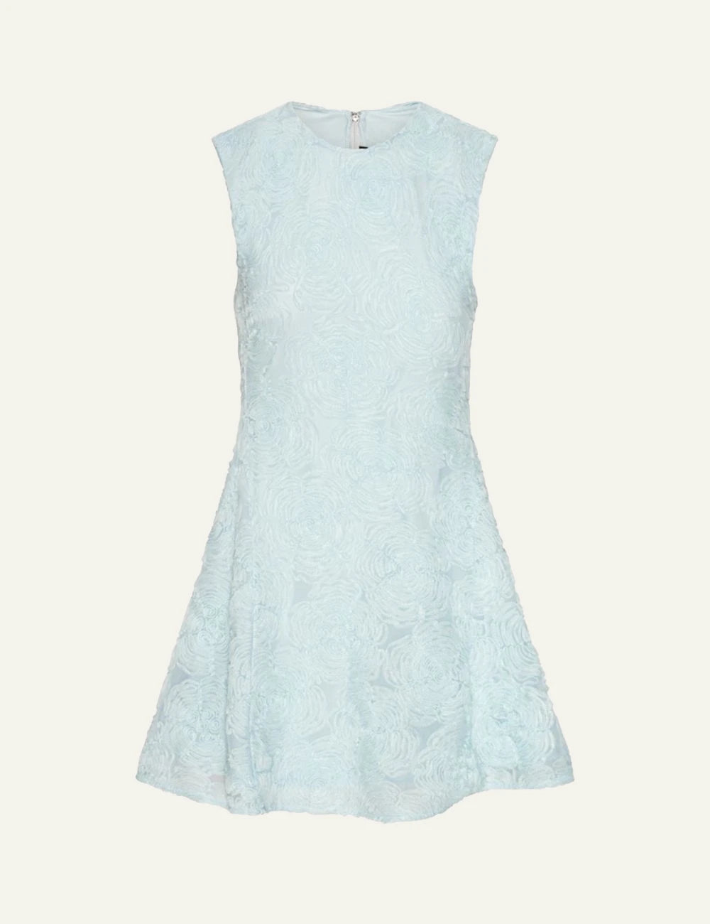 Light blue mesh mini dress with floral texture sleeveless front flat view