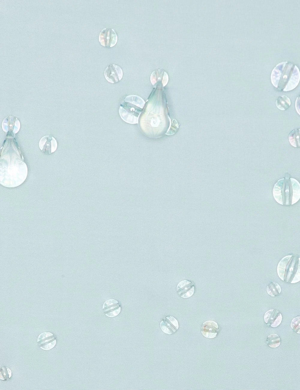 Light blue mini dress crystal bead detail fabric close up