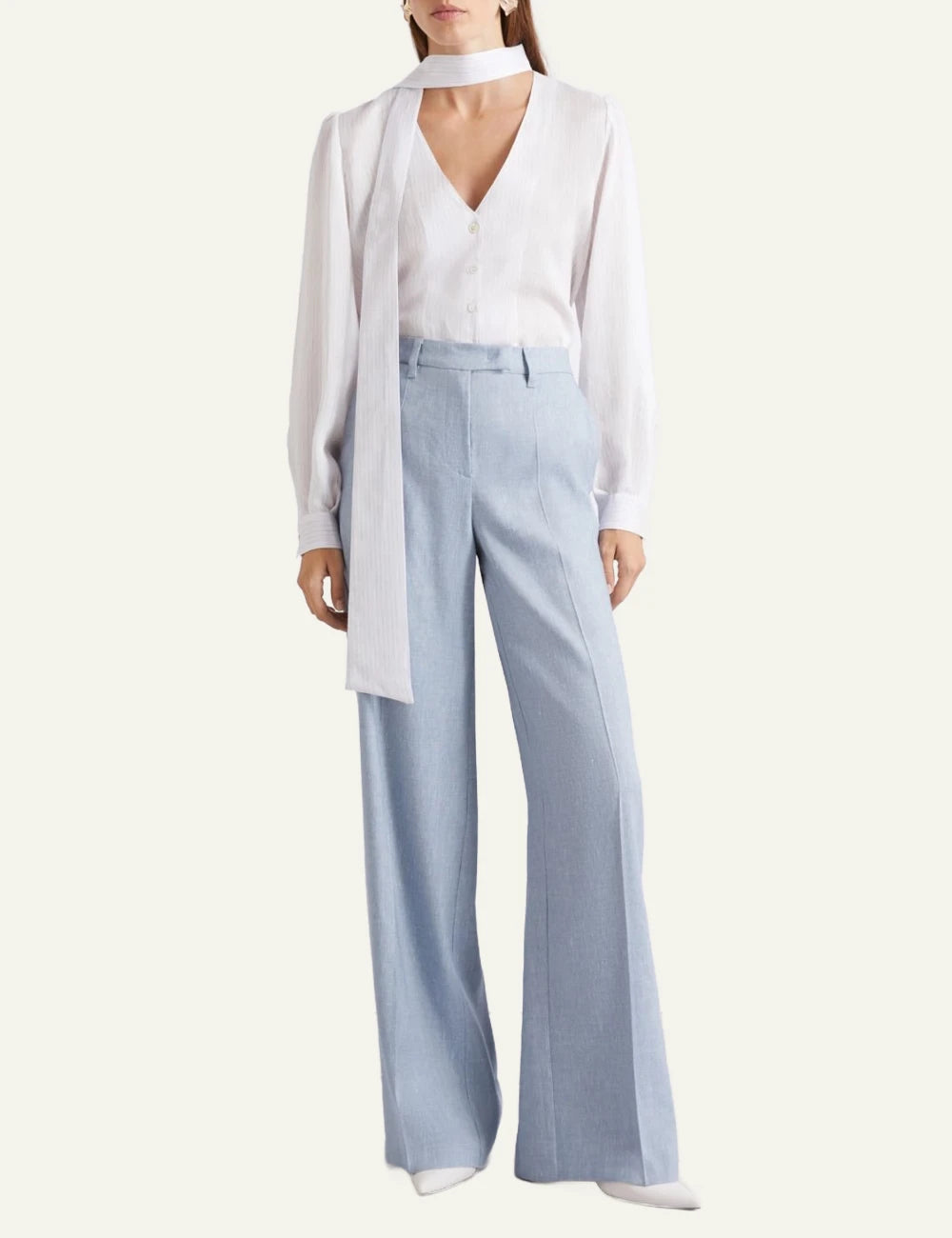 Light Blue Wide Leg Tailored Pants Full body
