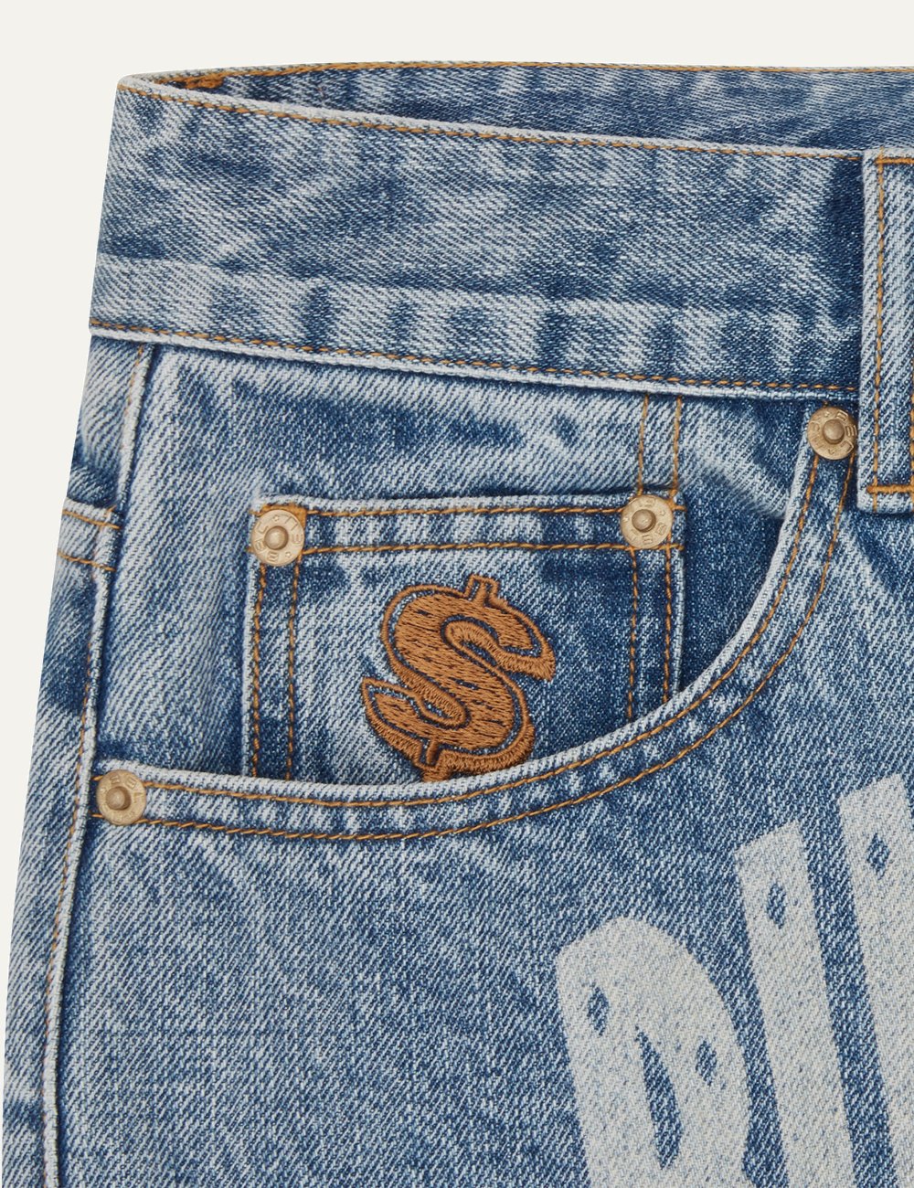 Light Wash Denim Jeans With Billionaire Boys Club Front Logo Print Detail Pocket View