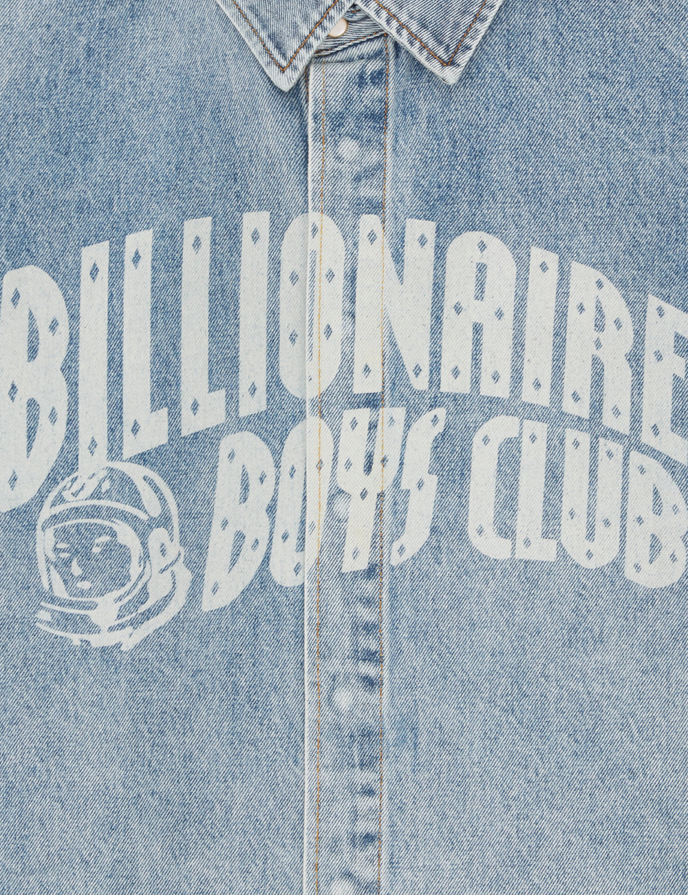 Light Wash Denim Shirt With Billionaire Boys Club Logo Print Front Detail View