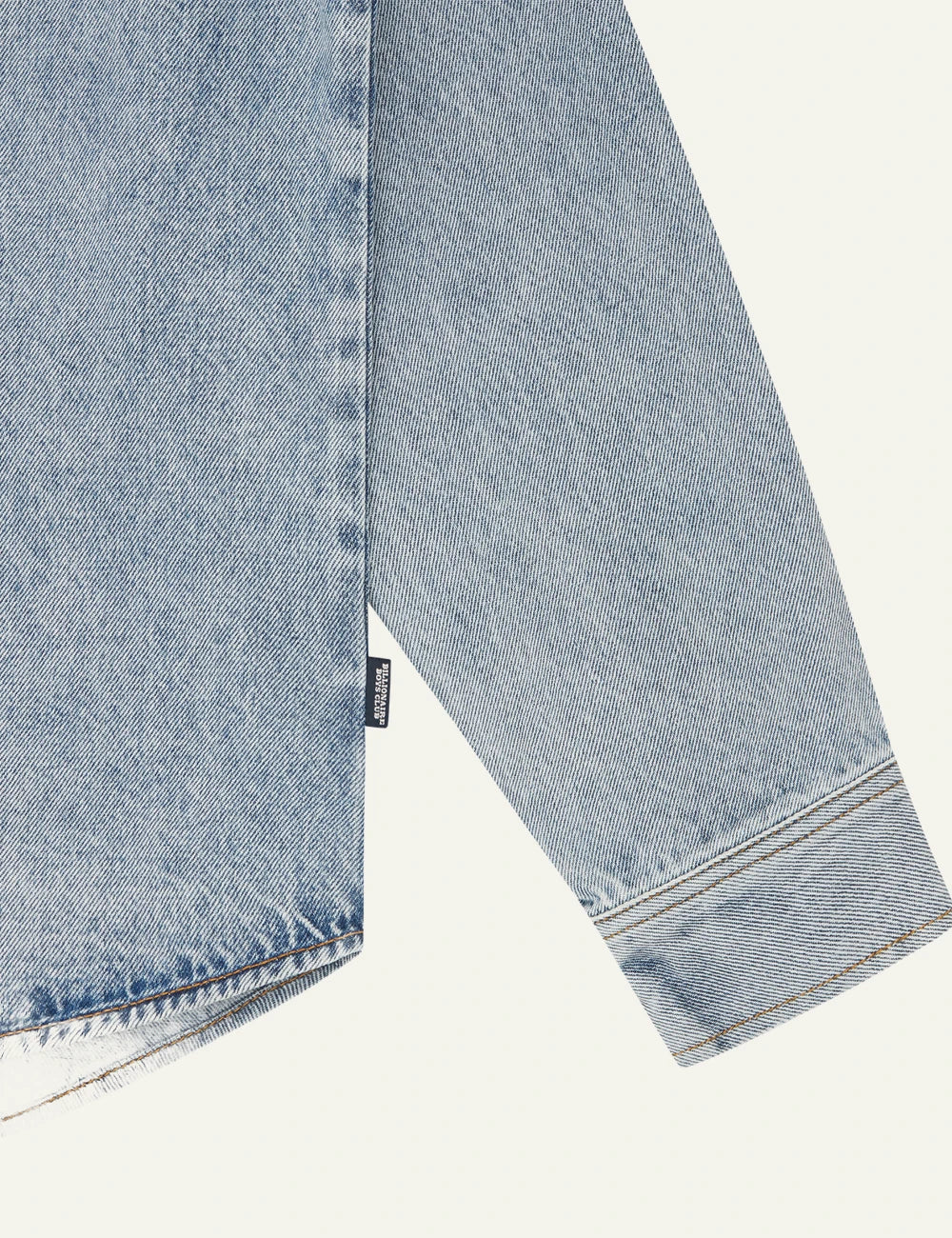 Light Wash Denim Shirt With Billionaire Boys Club Logo Print Sleeve View