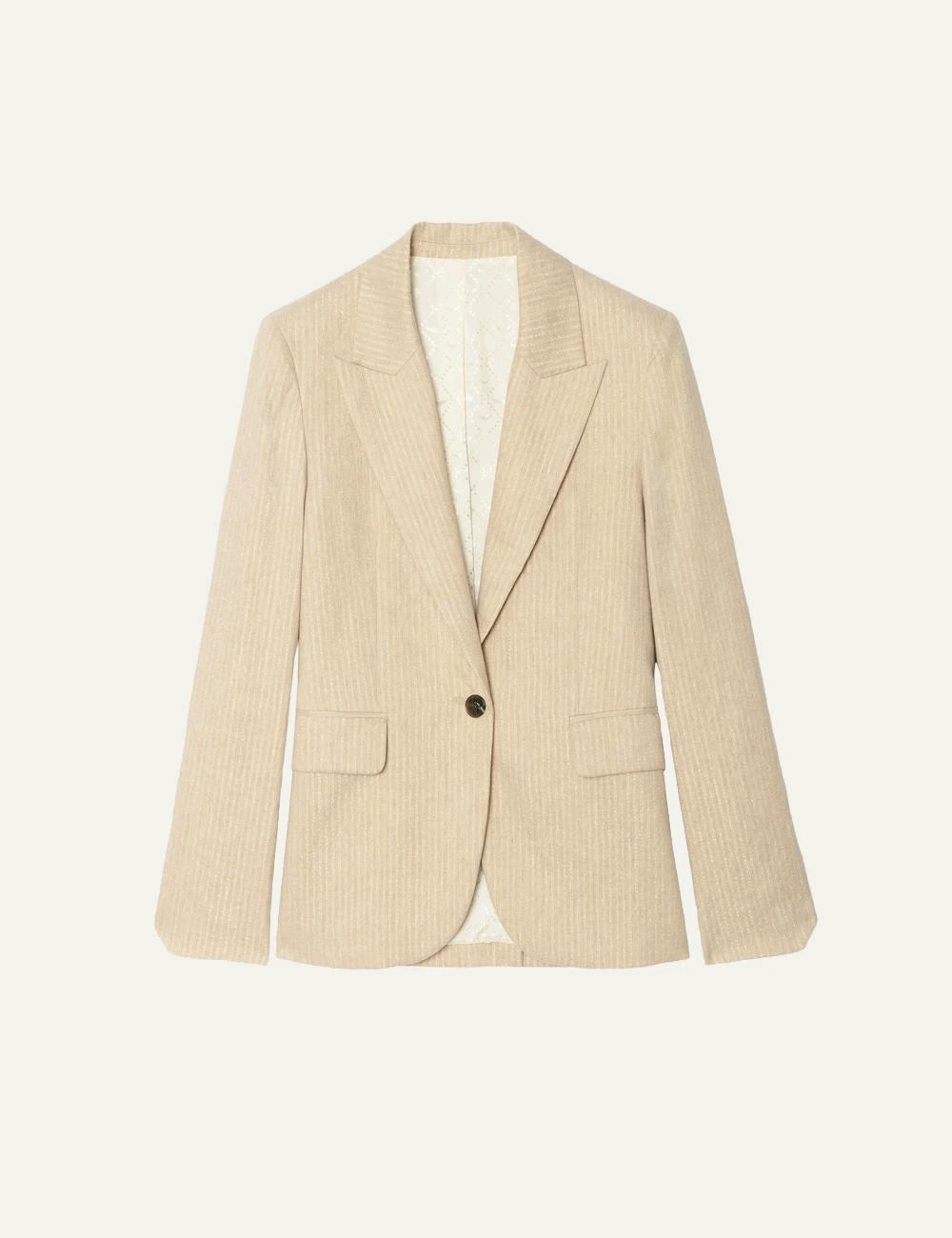 Blazer linen cotton pinstripe cookie beige front flat view