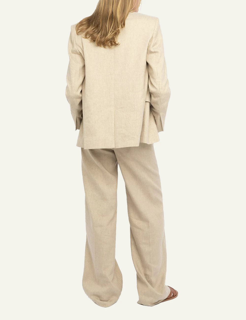 Blazer linen cotton pinstripe cookie beige back view