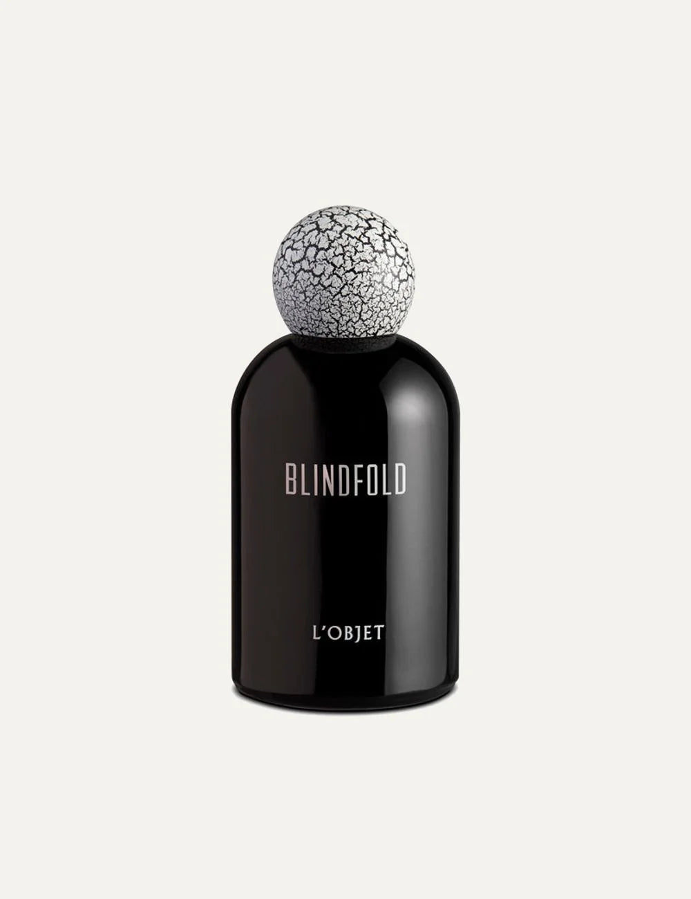 L'Objet Blindfold fragrance black bottle cracked cap front view