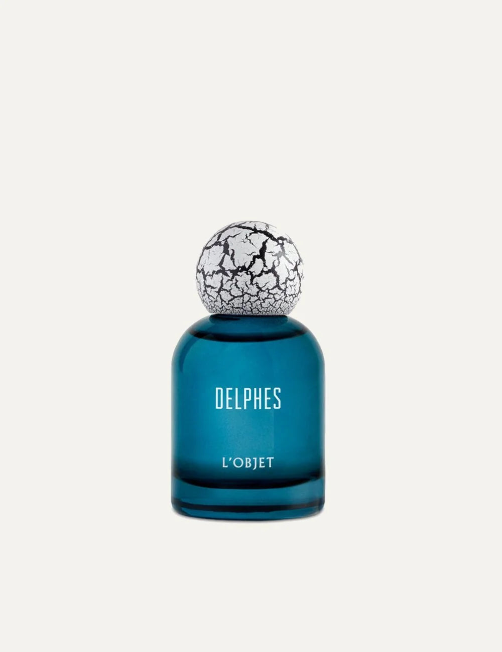 L'Objet Delphes fragrance blue bottle cracked cap front view