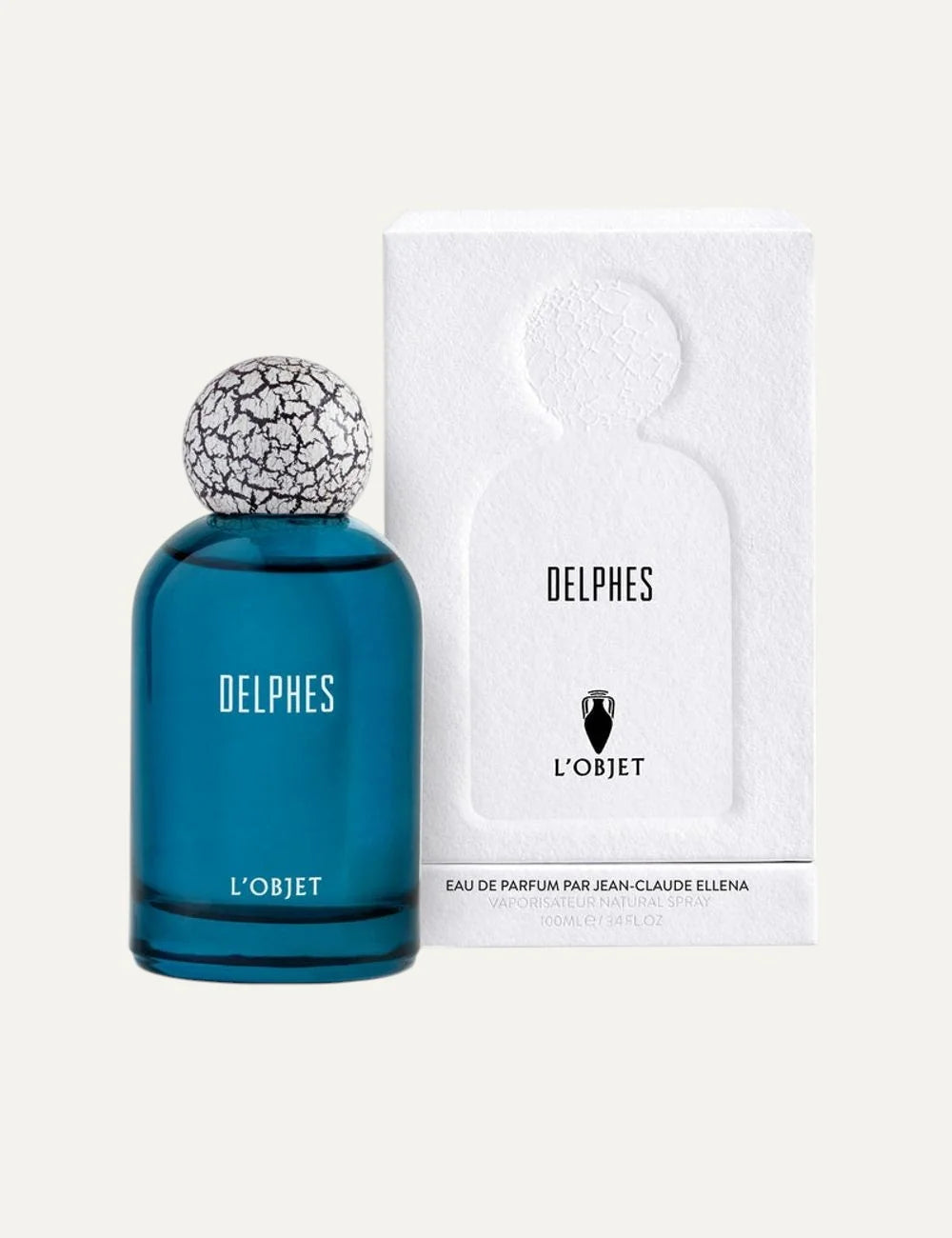 L'Objet Delphes fragrance blue bottle cracked cap front full view