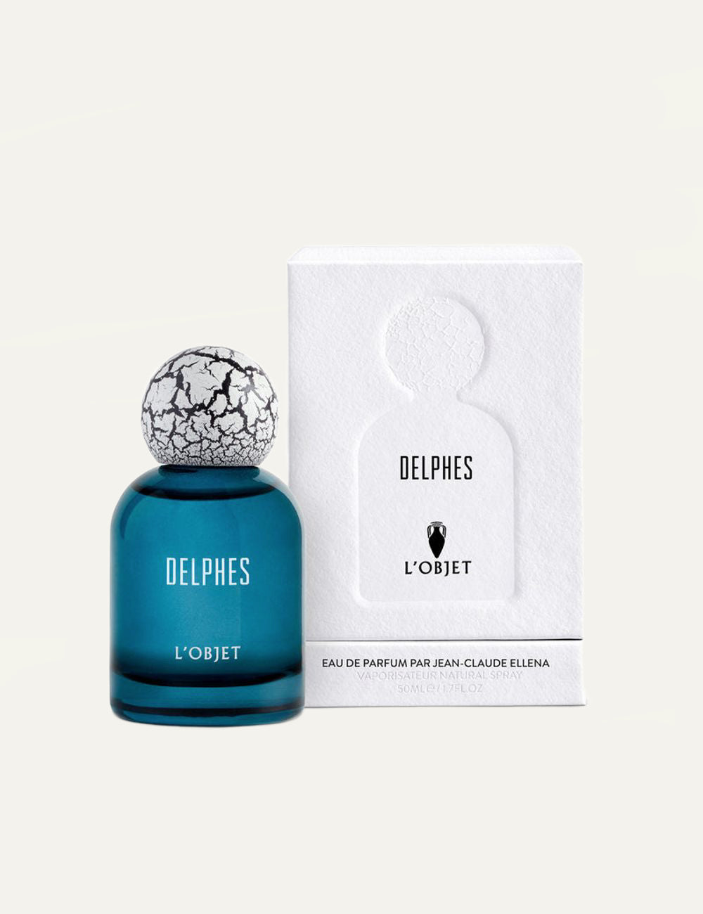 L'Objet Delphes fragrance blue bottle cracked cap front full view