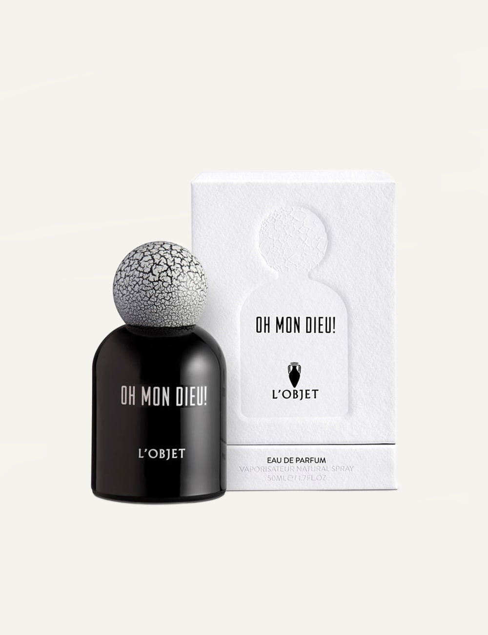 L'Objet Oh Mon Dieu perfume black bottle cracked cap front full view