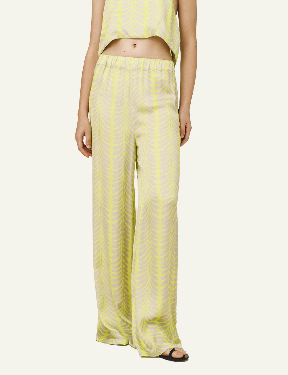 Love Alicia Ariadne wide leg pants yellow print front model view