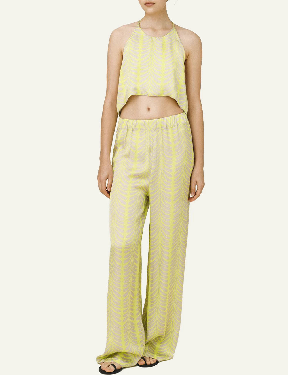 Love Alicia Ariadne wide leg pants yellow print front full body view