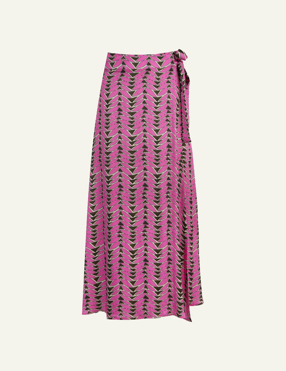 Love Alicia Genesis wrap skirt pink print midi satin front view