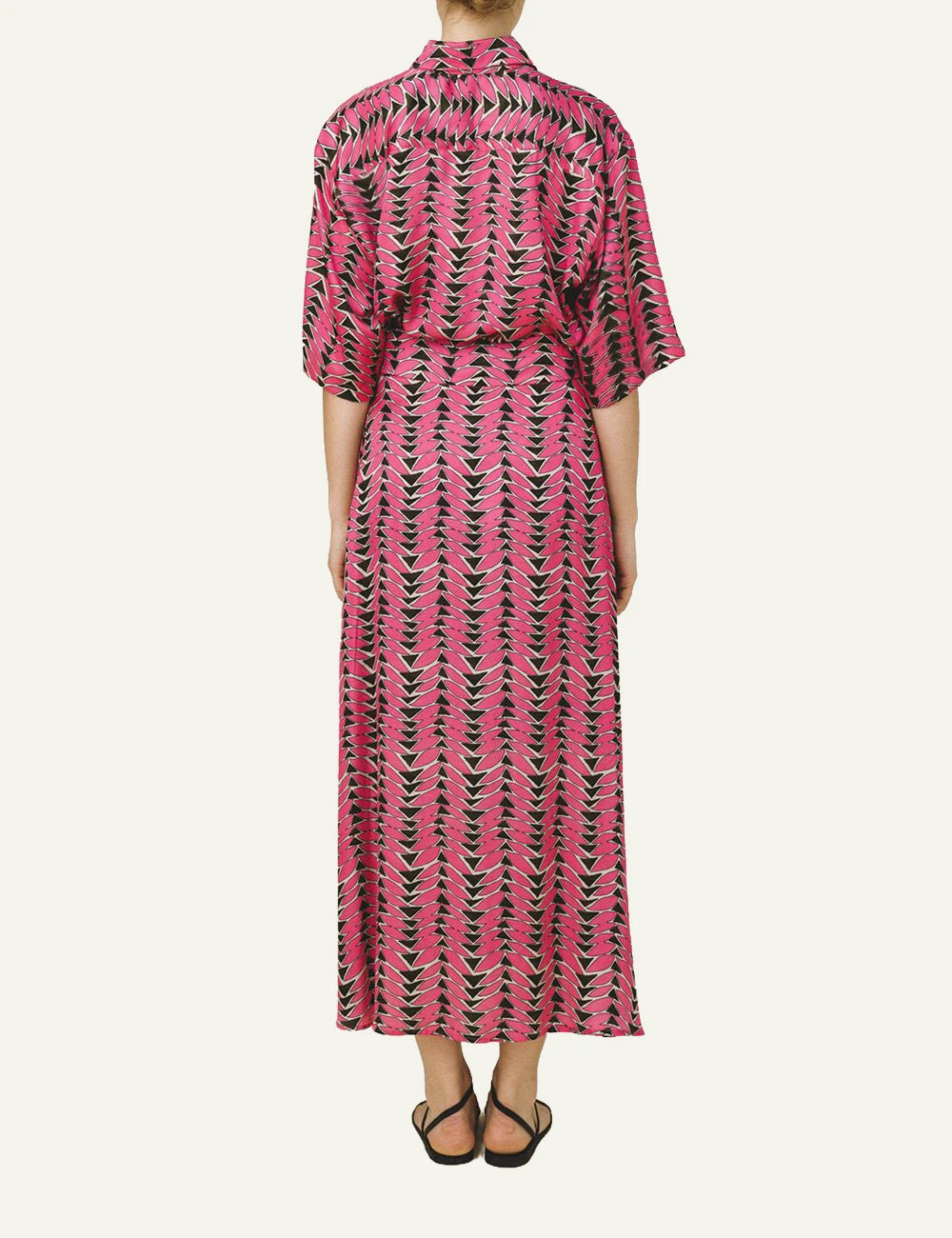 Love Alicia Genesis wrap skirt pink print midi satin back view
