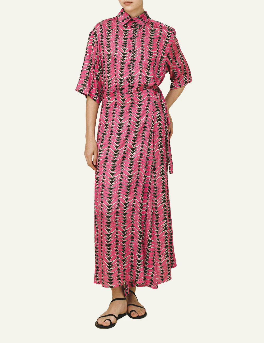 Love Alicia Genesis wrap skirt pink print midi satin front full body view