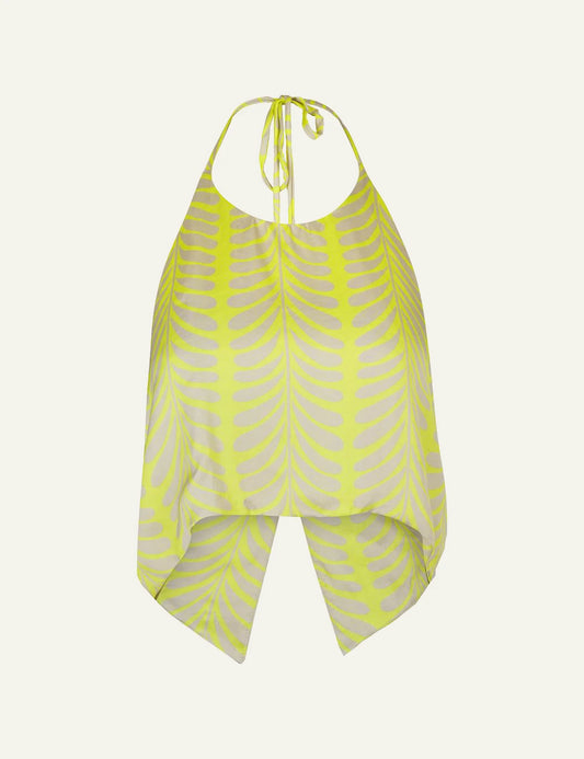 Love Alicia Lini satin halter top yellow print front view