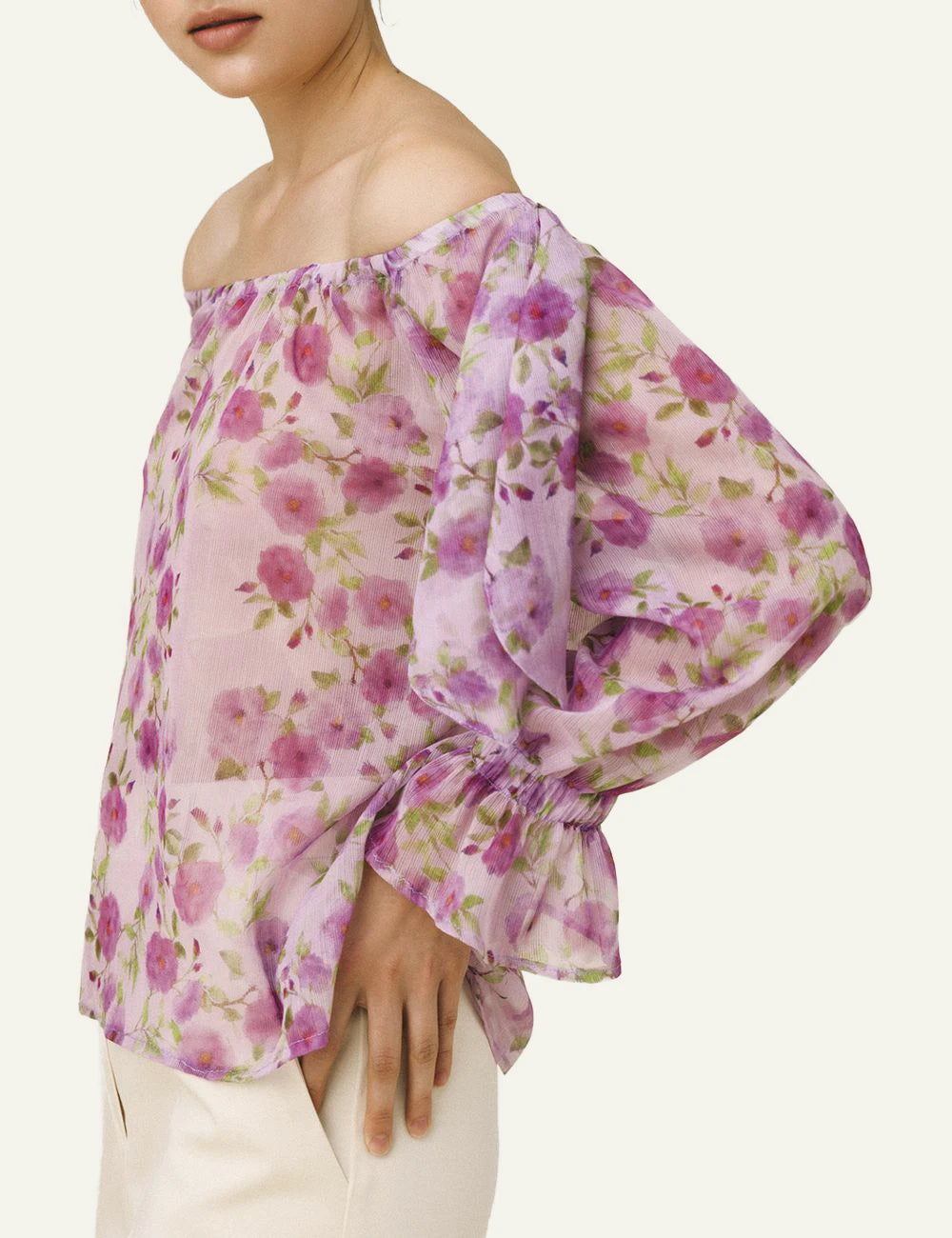 Love Alicia Macan floral blouse pink side view