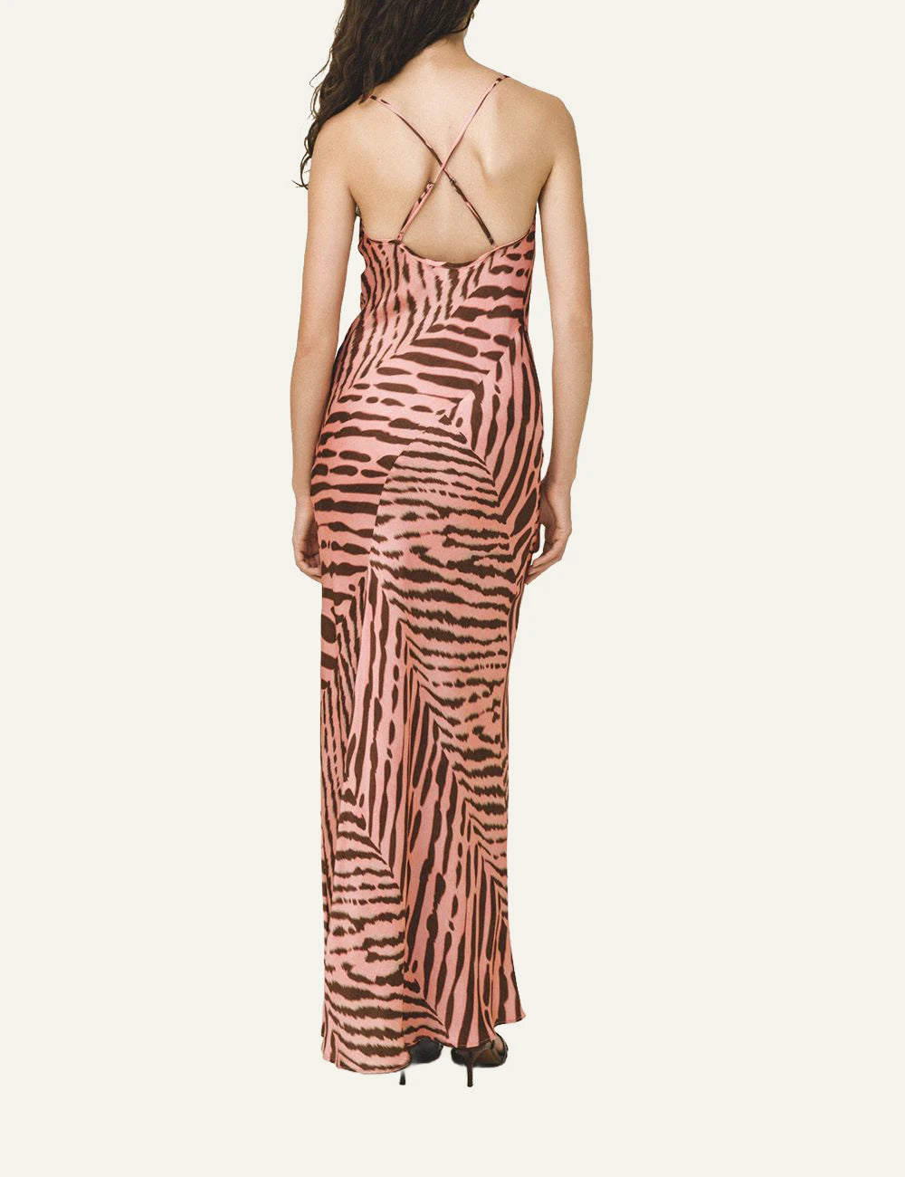 Love Alicia Ray maxi dress brown animal print back view satin