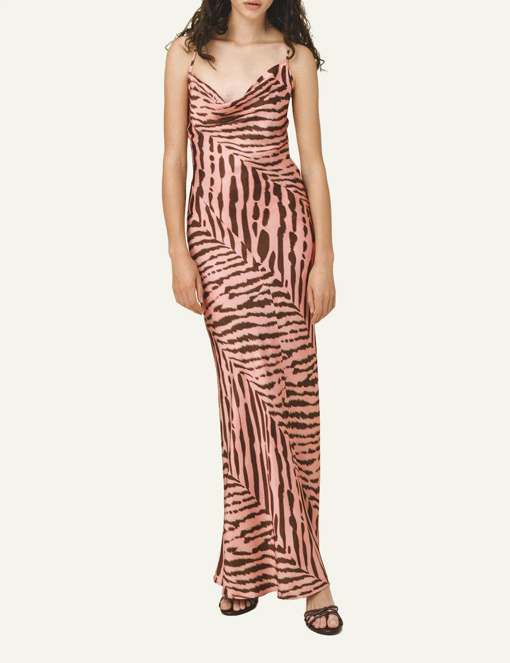 Love Alicia Ray maxi dress brown animal print front full body view satin