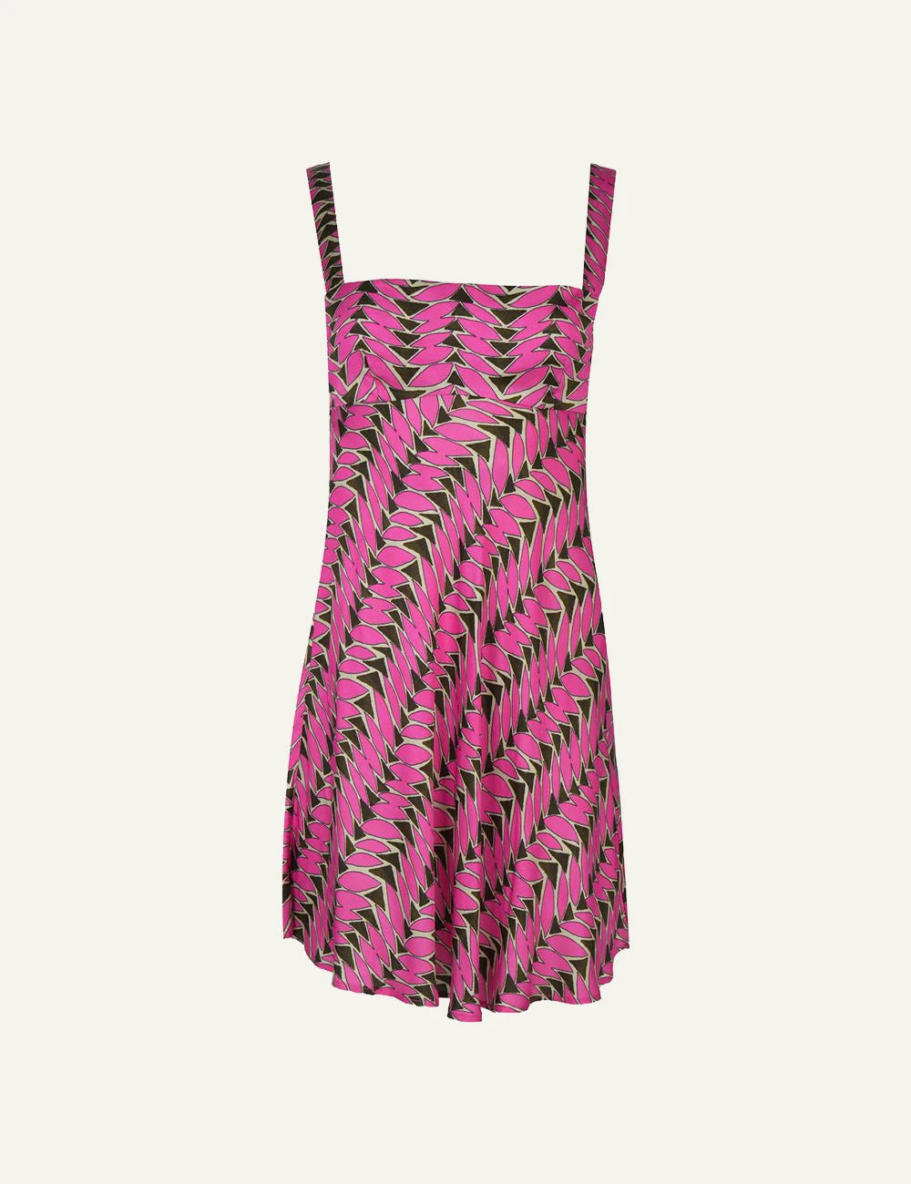 Love Alicia satin mini dress pink print open back spaghetti straps front flat view