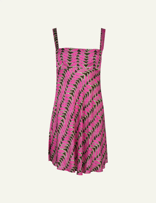 Love Alicia satin mini dress pink print open back spaghetti straps front flat view