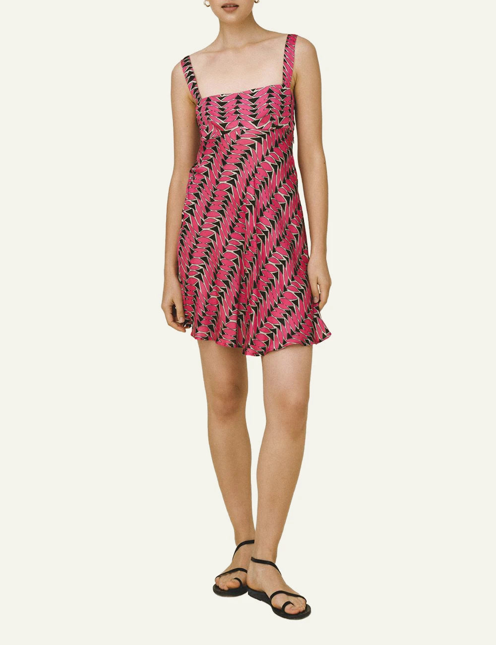 Love Alicia satin mini dress pink print open back spaghetti straps front full body view