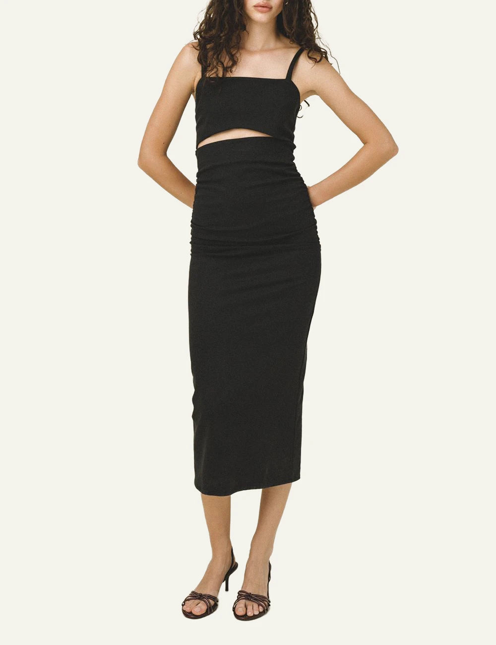 Love Alicia Zephyra cut out midi dress black front full body view
