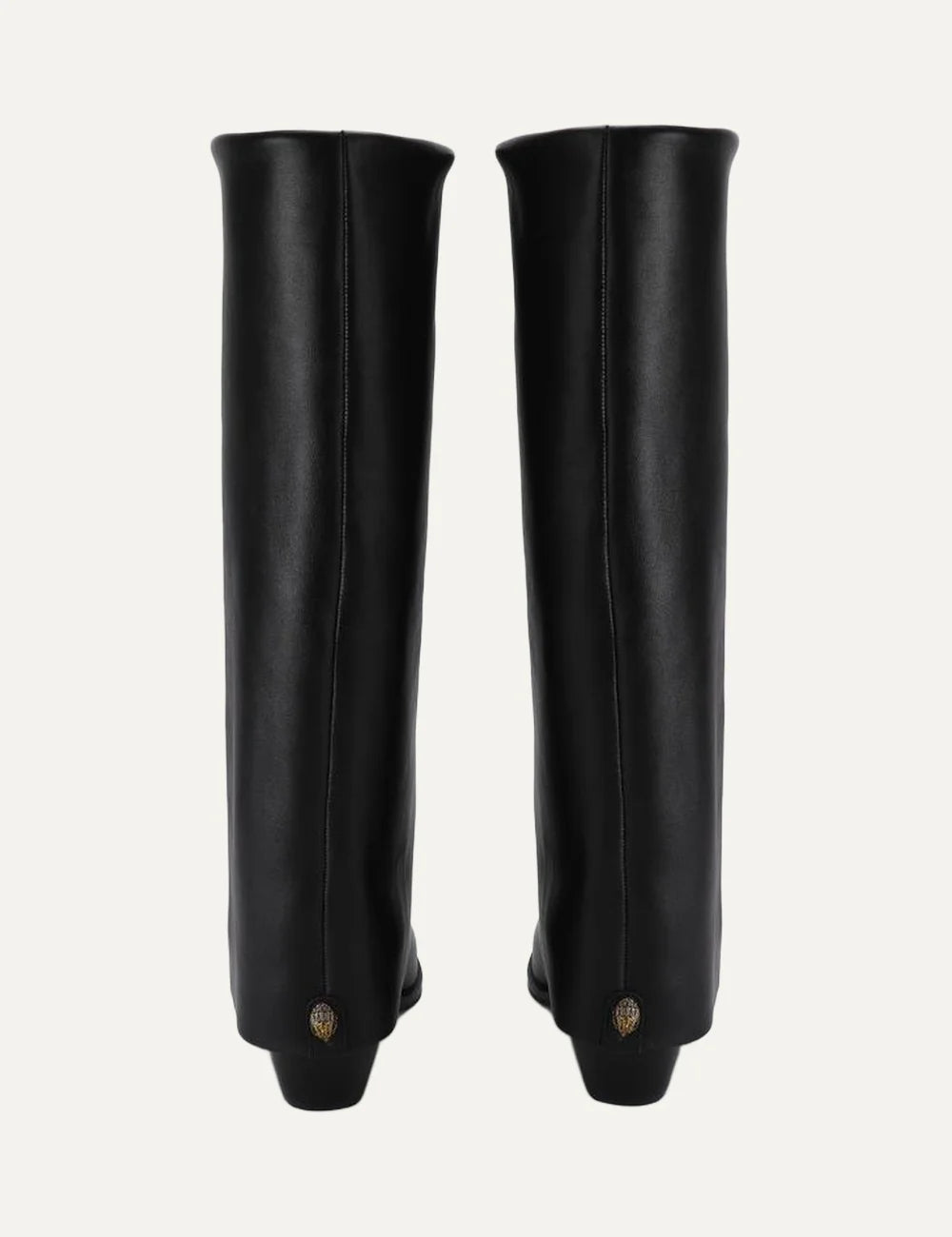 Kurt Geiger London Chiltern Folded black leather knee-high boots with wide folded shaft, pointed toe and block heel  back