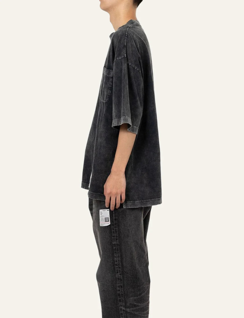 Maison Mihara Yasuhiro bleached t-shirt side view washed black cotton