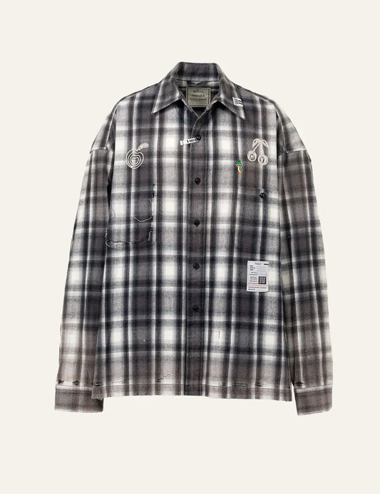 Maison MIHARA YASUHIRO distressed check shirt full front view
