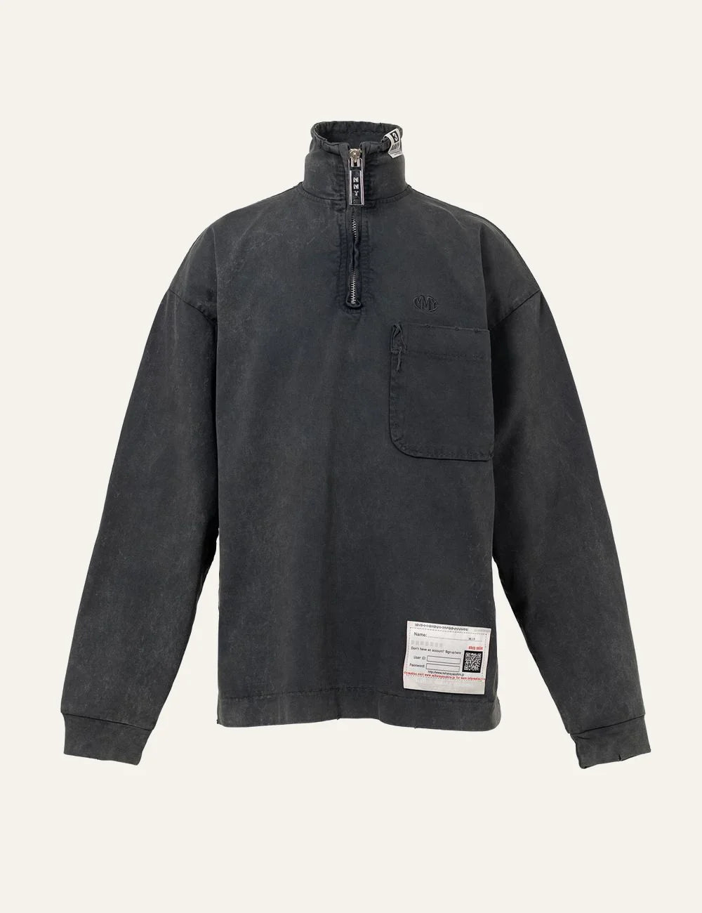 Maison Mihara Yasuhiro half zip long sleeve t shirt washed black front view