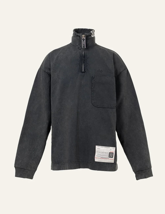 Maison Mihara Yasuhiro half zip long sleeve t shirt washed black front view