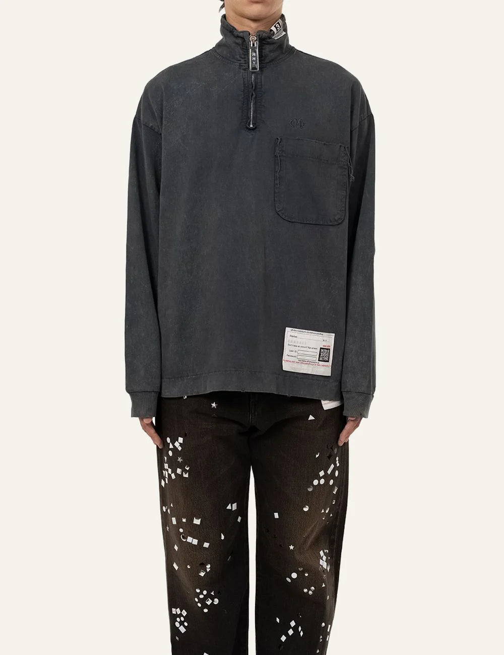 Maison Mihara Yasuhiro oversized half zip t shirt washed cotton texture full body view