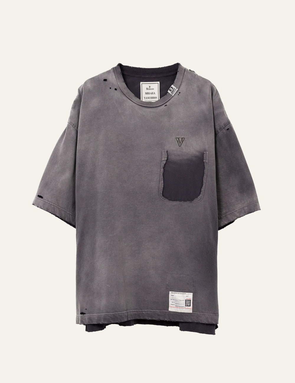Maison Mihara Yasuhiro sun faded t-shirt flat front view washed grey