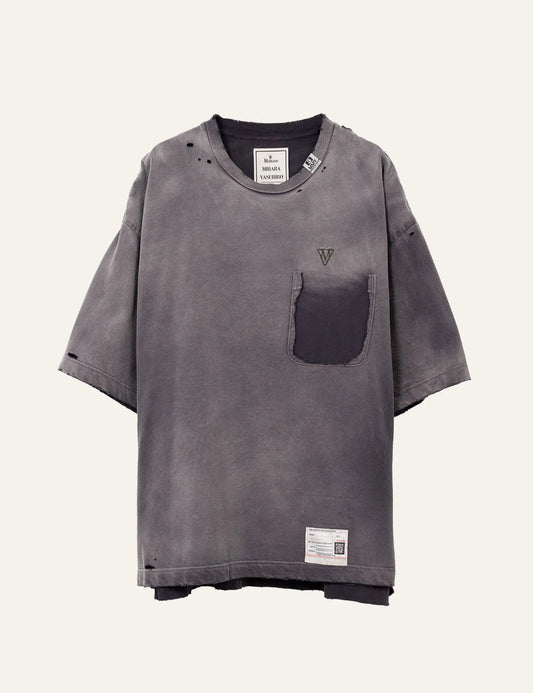 Maison Mihara Yasuhiro sun faded t-shirt flat front view washed grey