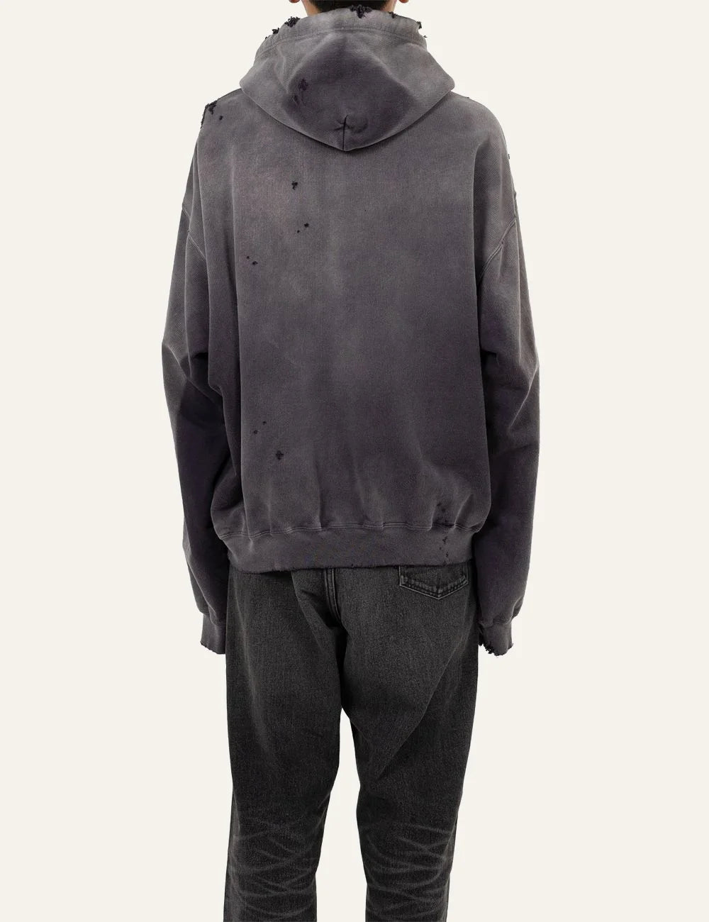 Maison Mihara Yasuhiro sun faded zip up hoodie grey back view distressed cotton