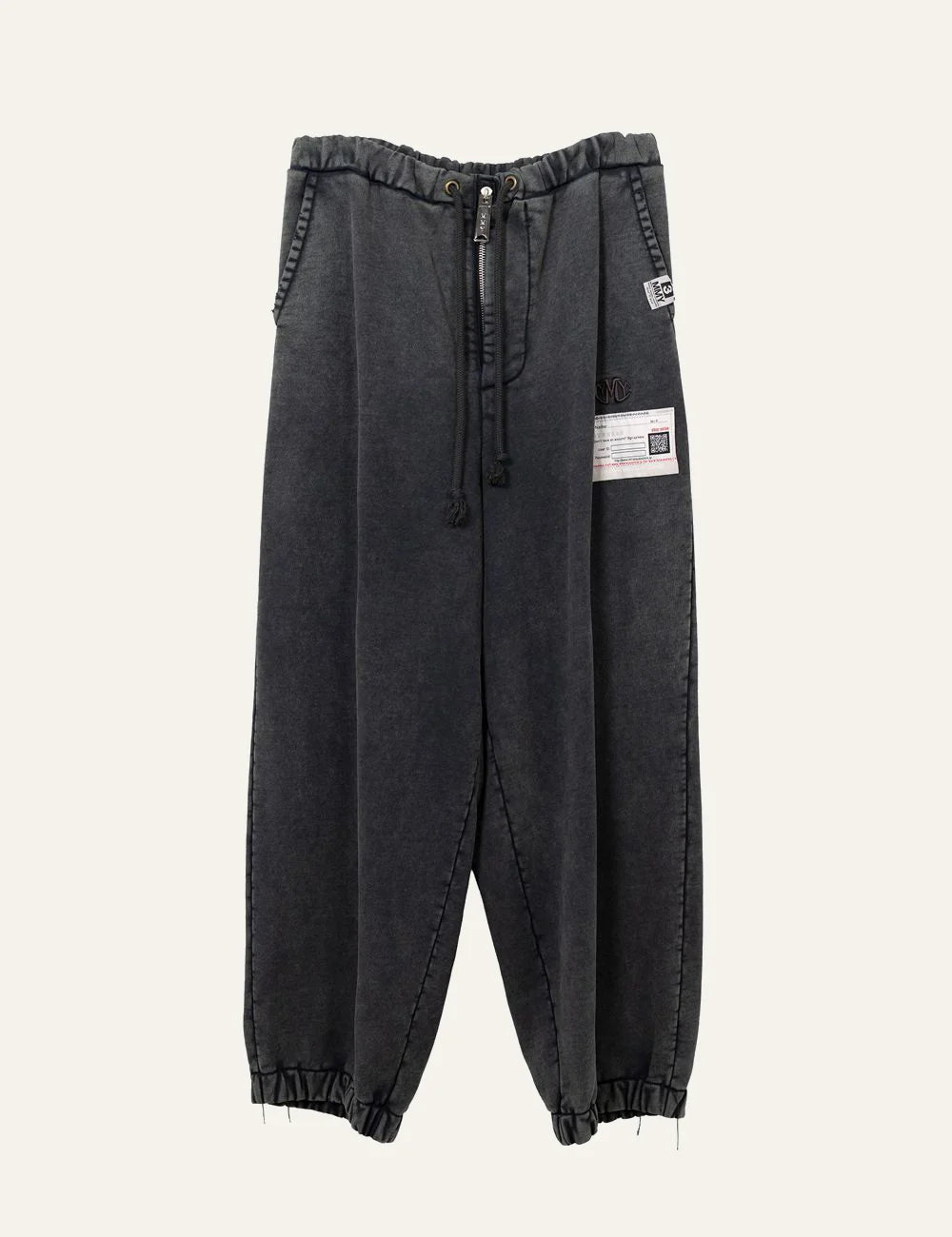 Maison Mihara Yasuhiro sweat pants front view drawstring zipper detail