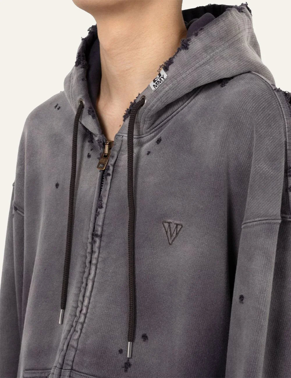 Maison Mihara Yasuhiro zip up hoodie chest logo embroidery detail 