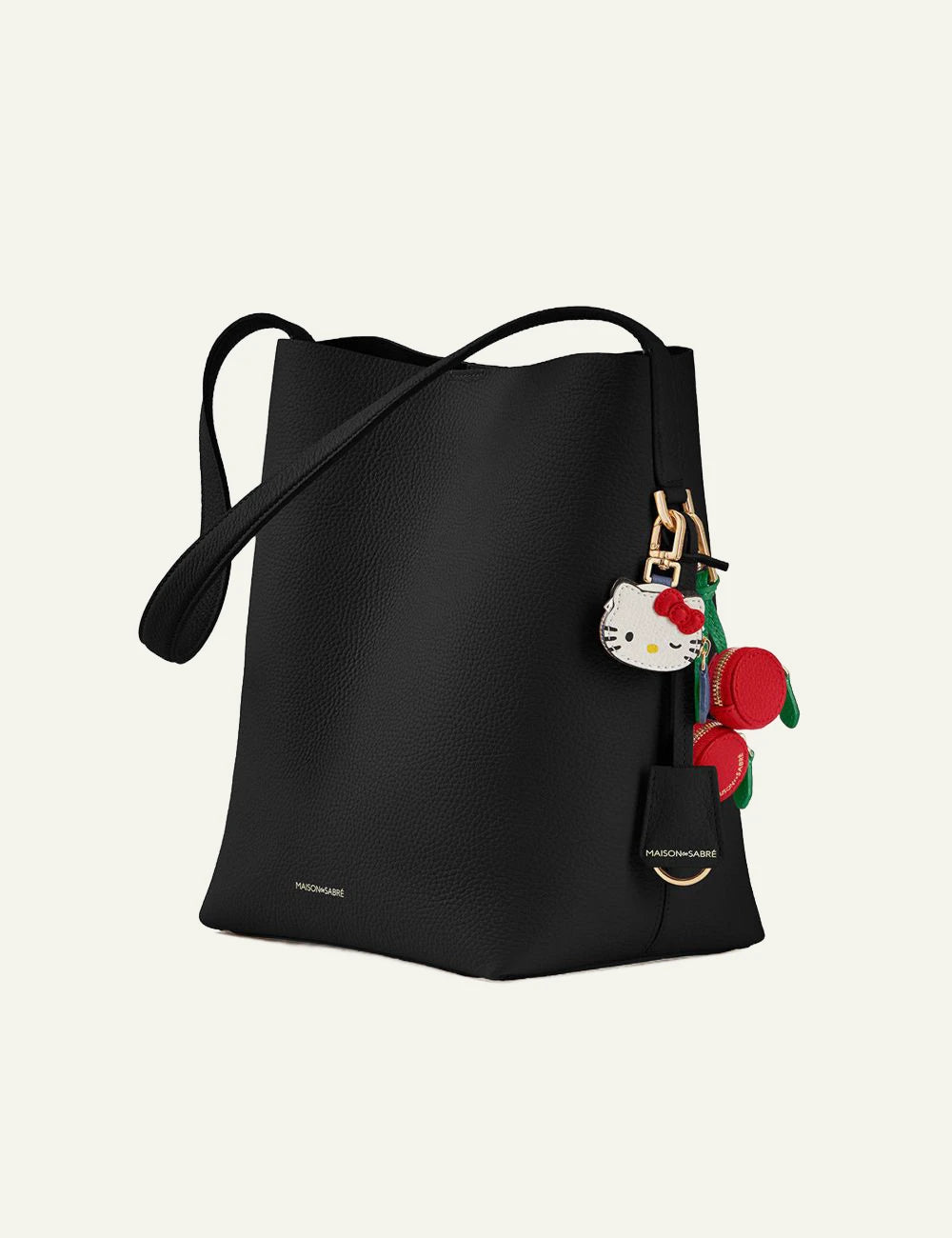 Maison de Sabre bucket tote black leather medium shoulder bag side view
