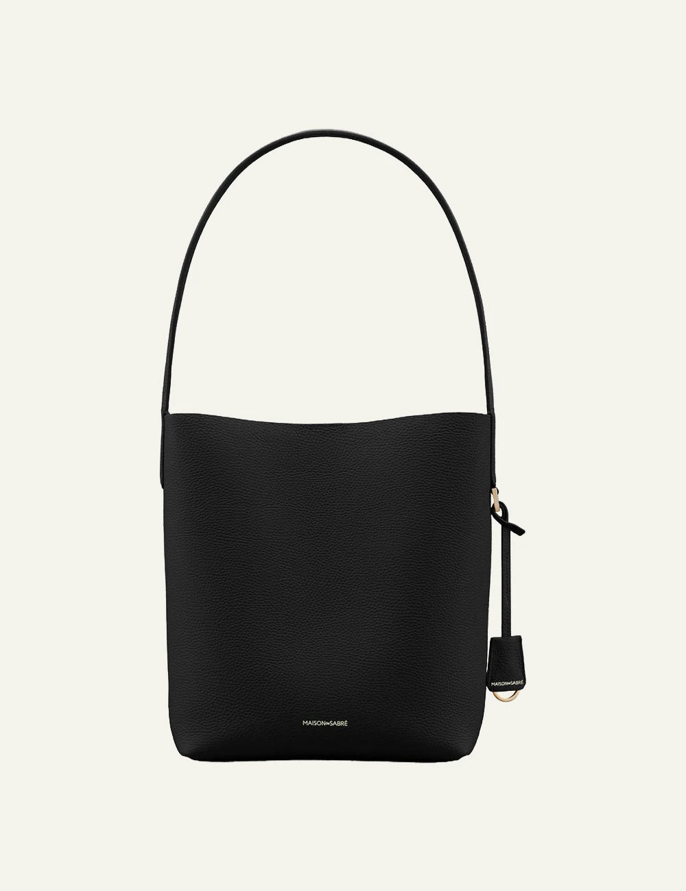 Maison de Sabre bucket tote black leather medium shoulder bag front view