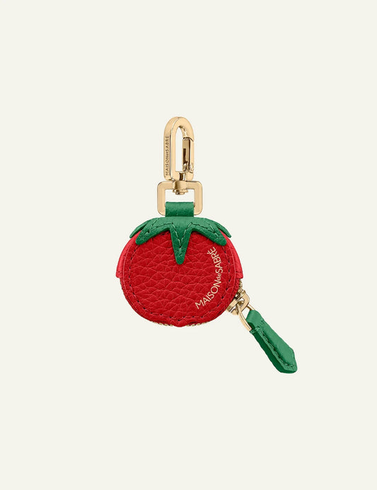 Maison de Sabre fruit charm strawberry leather AirTag case front view