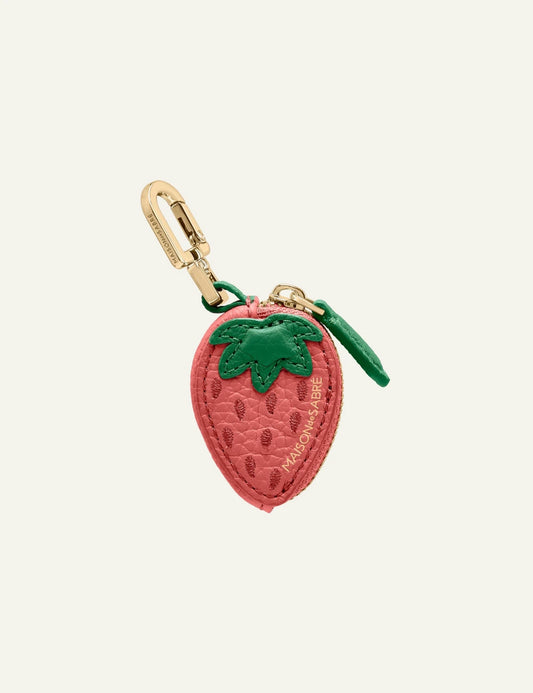 Maison de Sabre fruit charm strawberry pink leather AirTag case front view