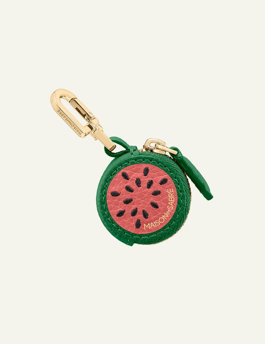 Maison de Sabre fruit charm watermelon leather AirTag case detail front view